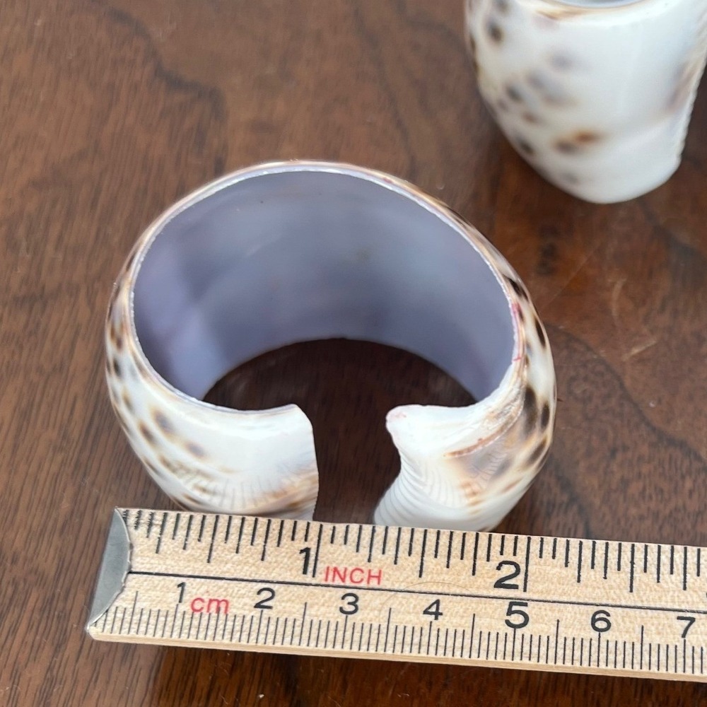 Tiger Cowrie Shell Napkin Rings Natural Coastal Table Decor Brown Cream Set of 4 - Picture 6 of 6